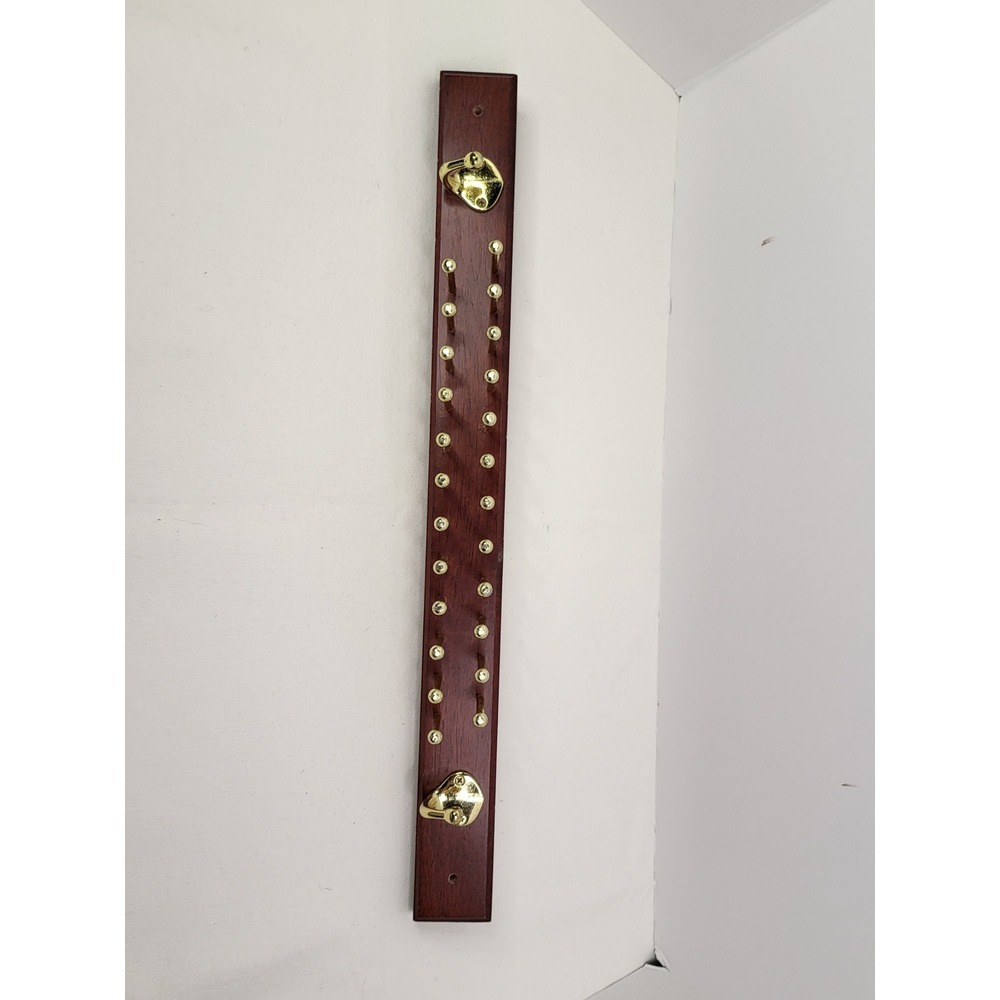 Wooden Tie and Belt Rack Wall Mount 20 Pegs 2 Hooks Mahogany Gold Tone Organizer